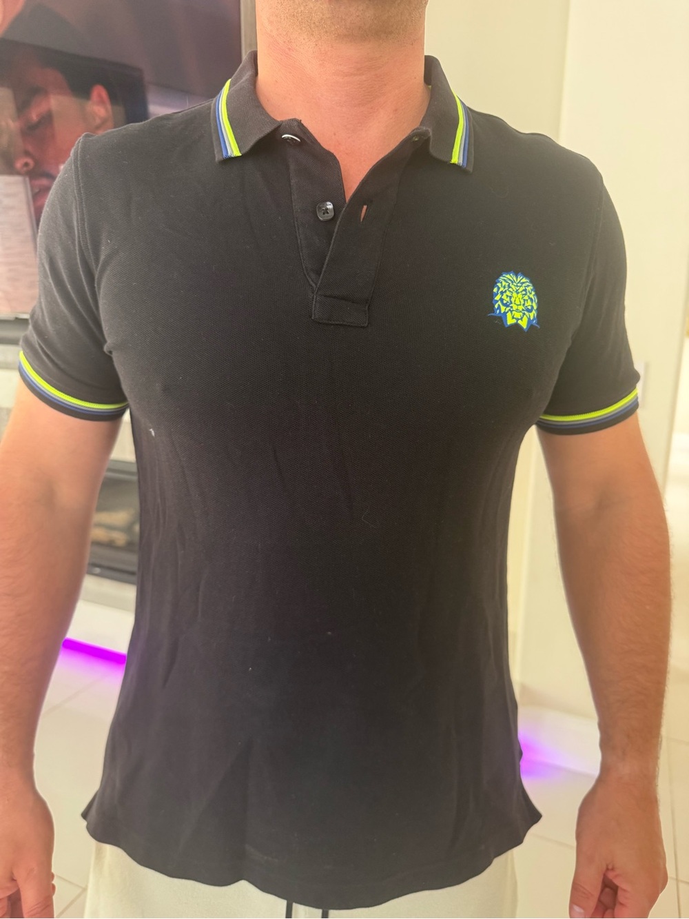 Men's Black Polo with Lime Contrast Trim MACEOO POLO MOZART